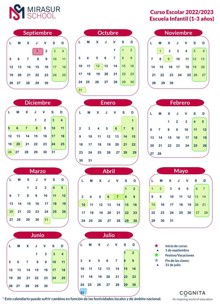 Escuela Infantil Calendario Escolar 22_23 Escuela Infantil Calendario Escolar 22_23