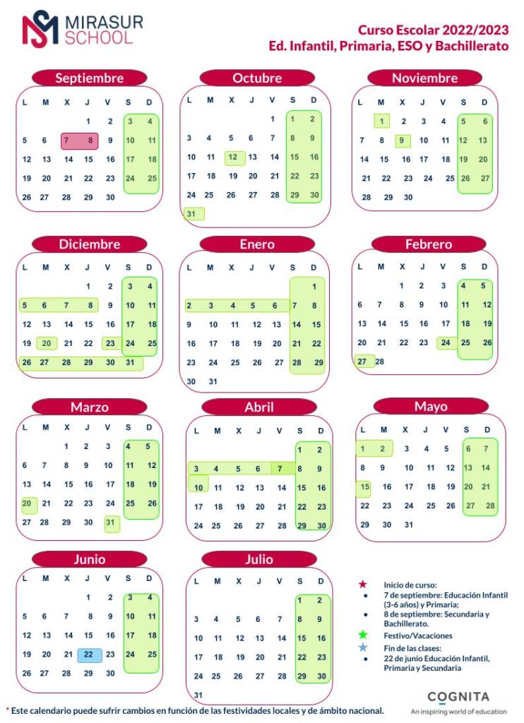 Infantil, Primaria, ESO BachilleratoCalendario Escolar 22_23 Infantil, Primaria, ESO BachilleratoCalendario Escolar 22_23